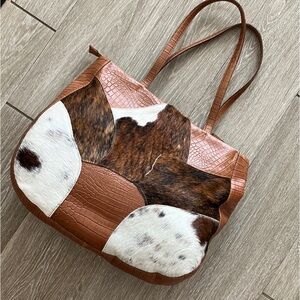 Desmo Brown and White Patchwork Tote Bag